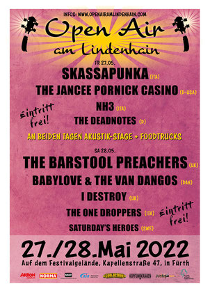 27.05.2022: The Deadnotes, NH3 und The Jancee Pornick Casino beim Open Air am Lindenhain, Fürth